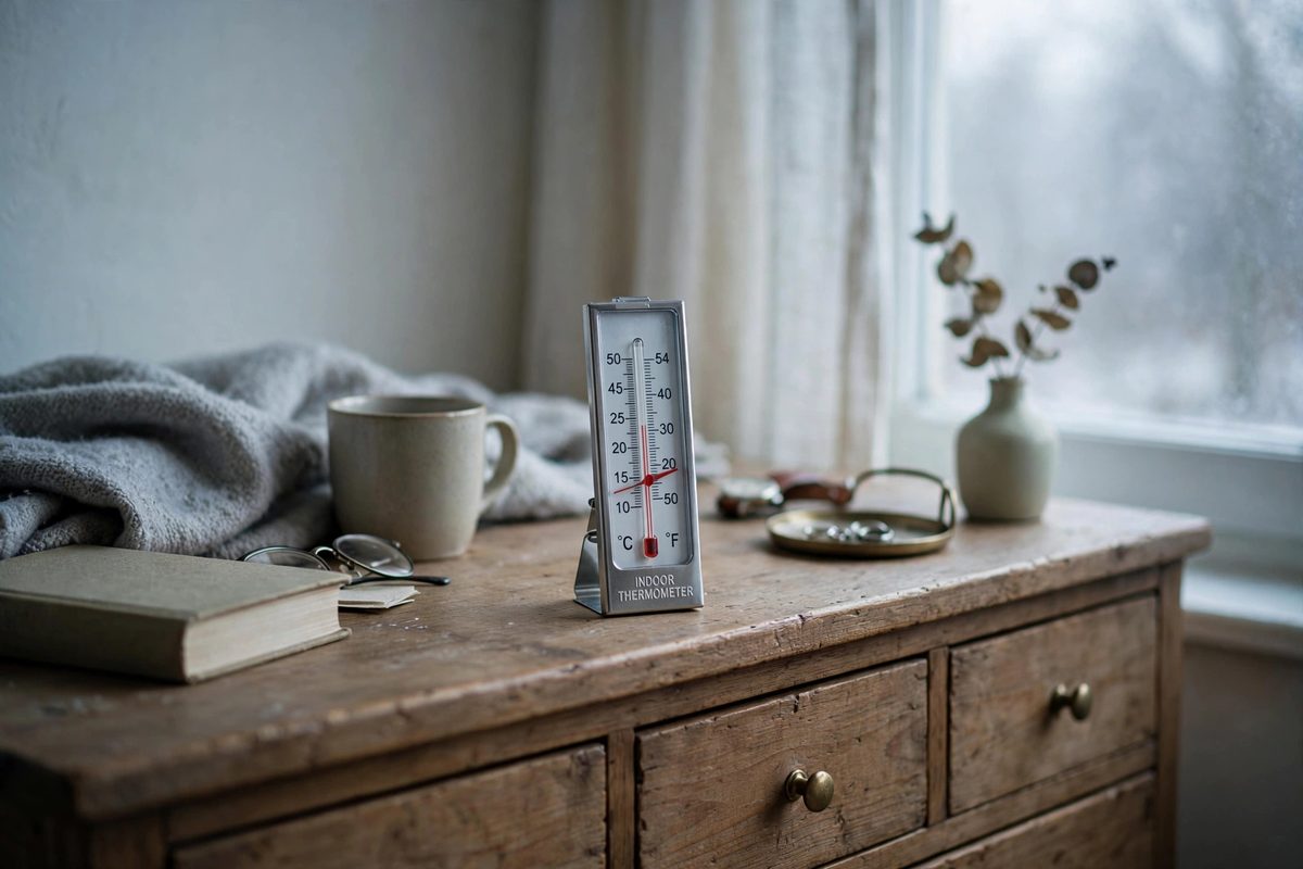 Thermometer showing a cold room