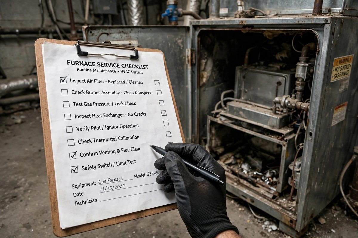 Technician with a furnace service checklist