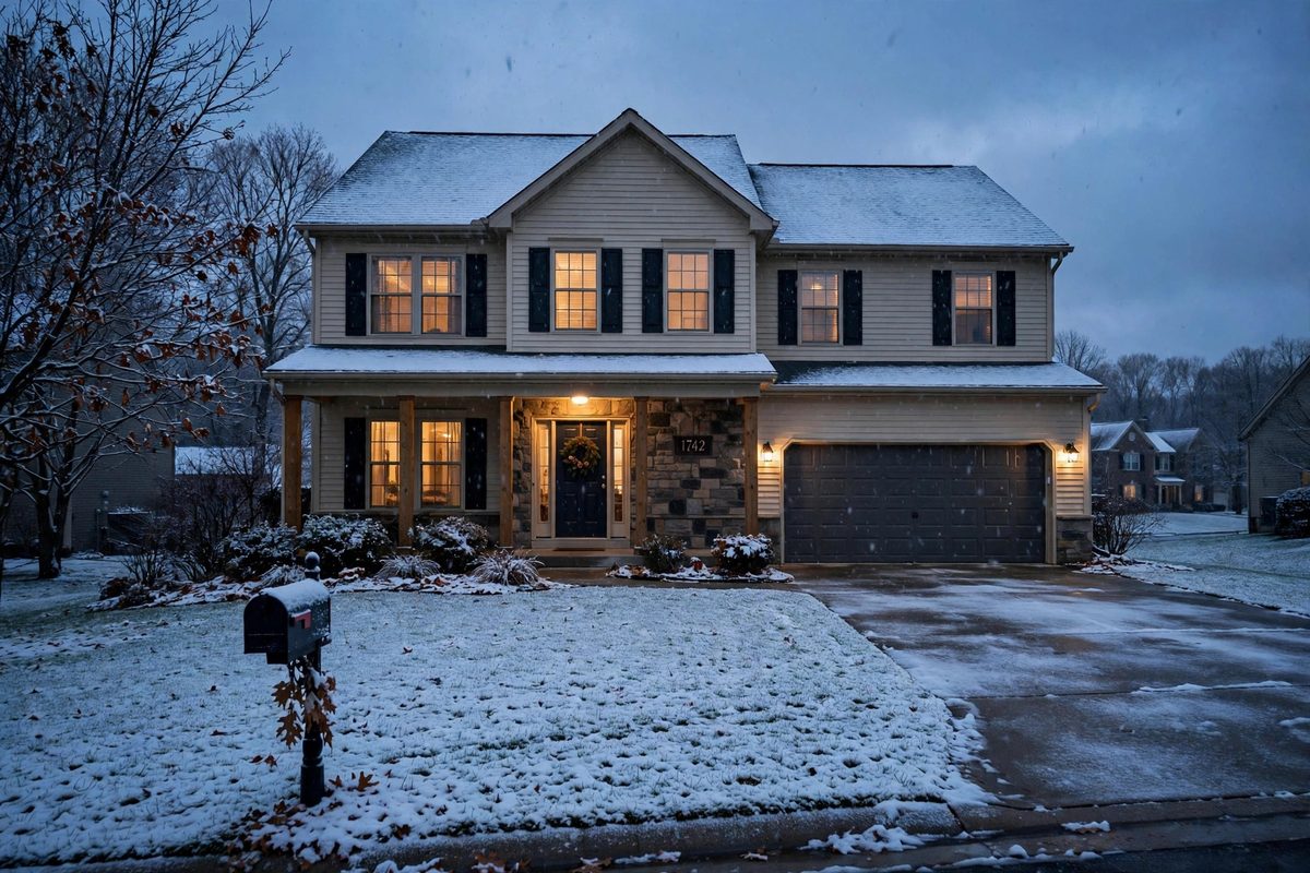 Snow-covered Northern Virginia home in winter