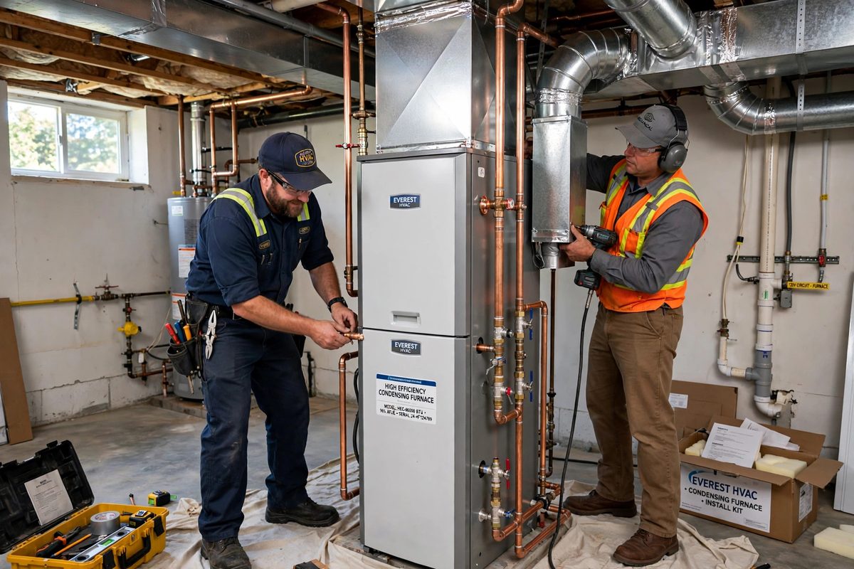 New furnace being installed in a Northern Virginia basement